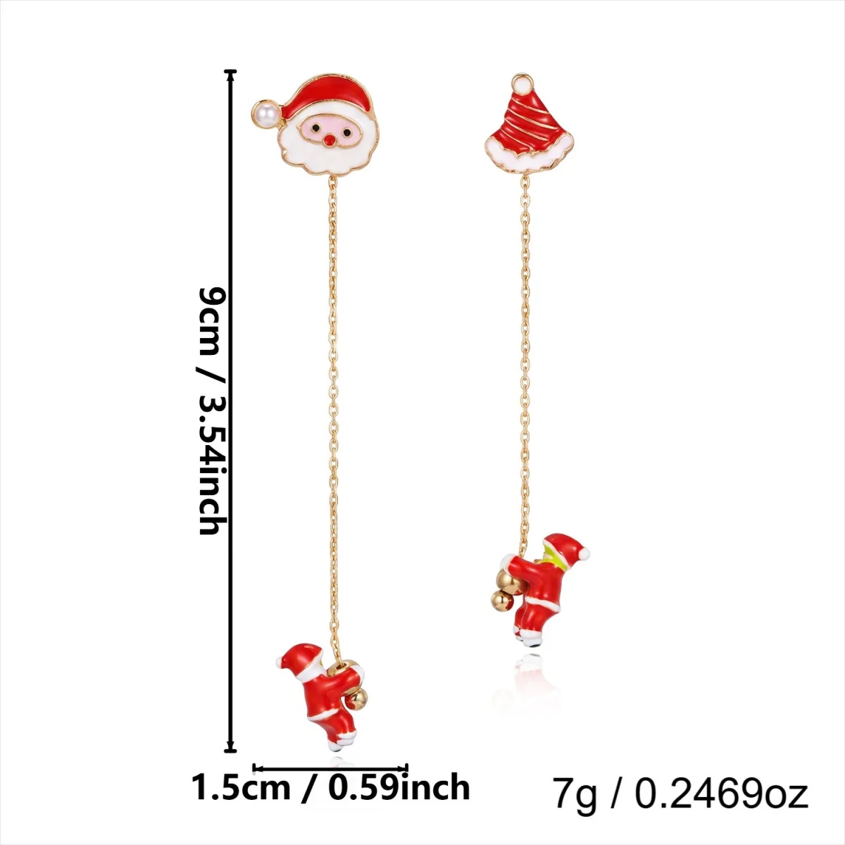 Weihnachts-Kletter-Set: Weihnachtsmann-Mütze, Handschuhe, Quasten-Ohrringe für Damen, asymmetrische Weihnachtsbaum- und Schneemann-Ohrringe, Schmuck. – Detail 14