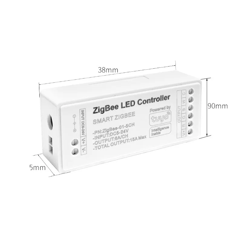 Светодиодный контроллер Tuya Zigbee Smart APP RGBCCT 15A 5-24V Life 12V 180W Alexa 5CH RGBCW Контроллер светодиодных лент с цветовой температурой