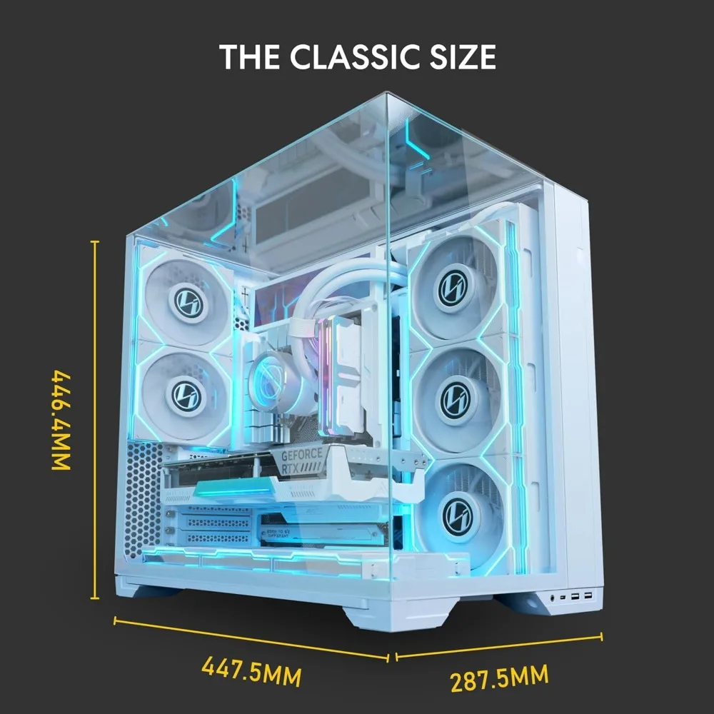 ATX Mid Tower Computer Case, White-Steel-Tempered Glass, Back Connect Support, ATX PC Case