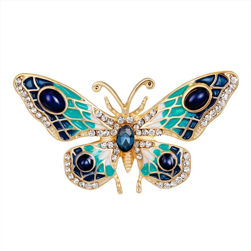SKEDS Luxury Women Enamel Butterfly Insect Brooches Pins Vintage Crystal Pearl Brooch For Lady Jewelry Clothing Badges Corsage