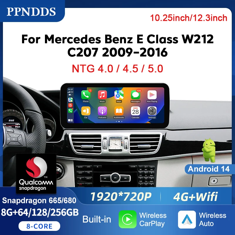 PPNDDS Android 14 Wireless CarPlay Touch Screen For Mercedes Benz E Class W212 C207 2009-2016 Android Auto Radio Multimedia