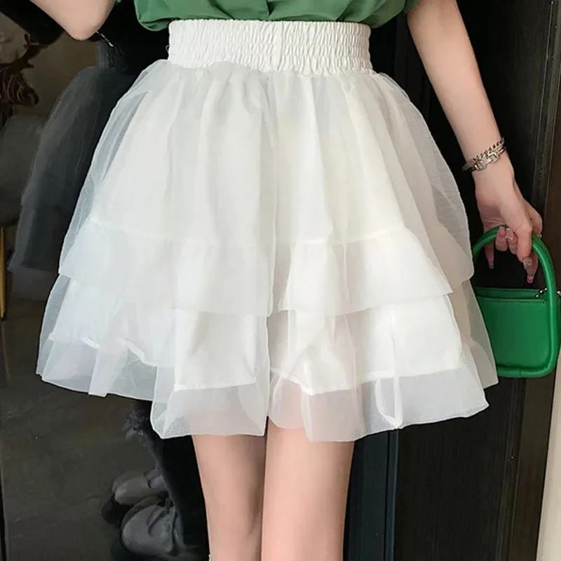 تنورة صغيرة لطيف مثير Balletcore مرونة عالية الخصر الكرة ثوب كشكش المرقعة لوليتا تنورة قصيرة الكورية الحلو Y2K النساء الملابس