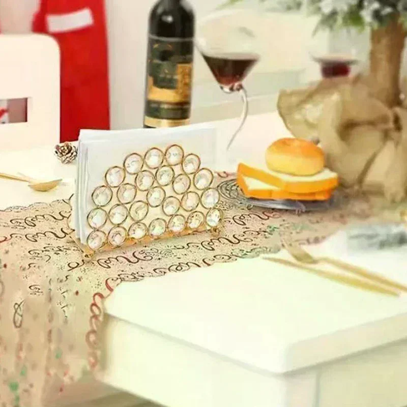 

Golden Crystal Oval Standing Tissue Holder Metal Tissue Clip For Restaurants Hotels And Clubs