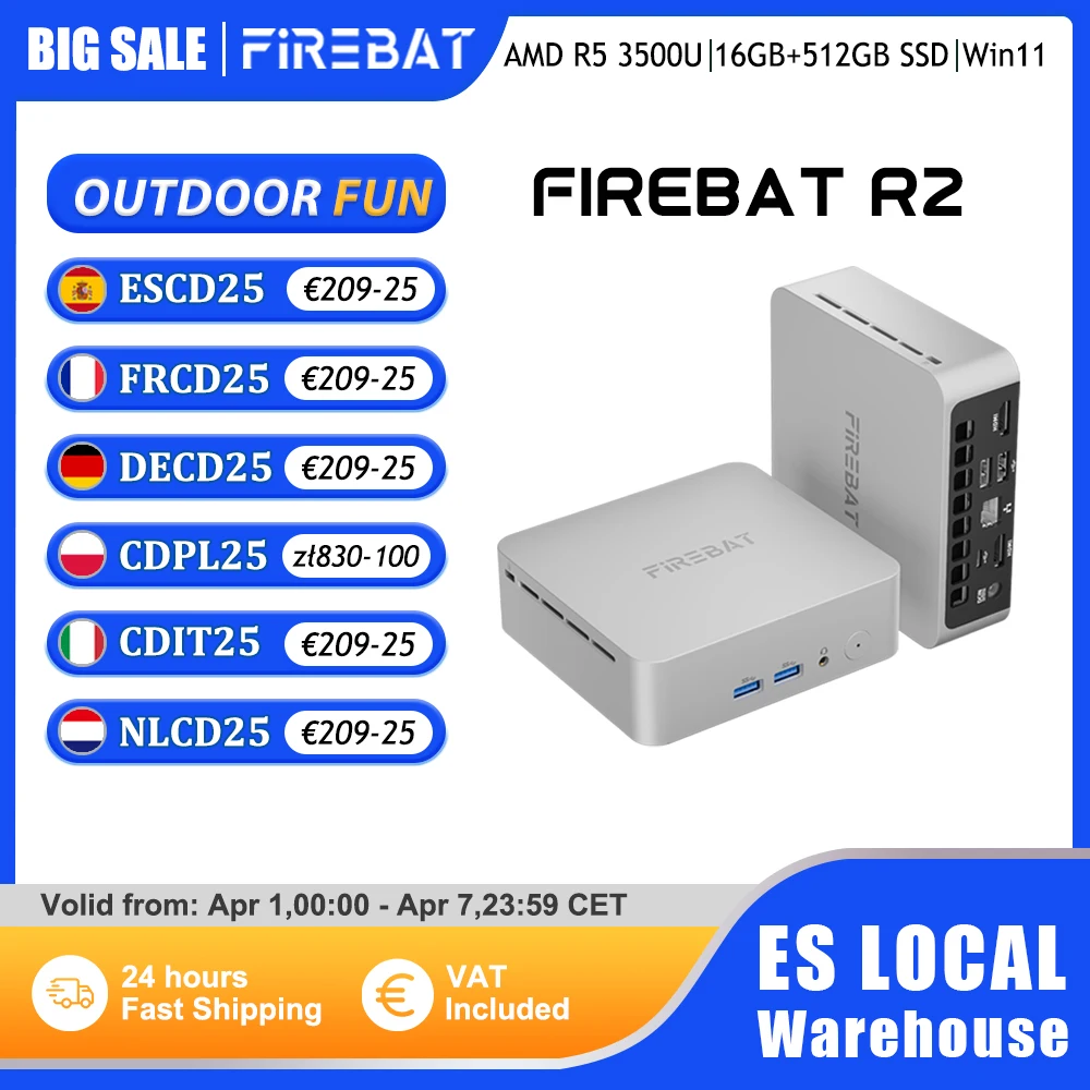 FIREBAT Mini-PC R2 AMD Ryzen 5 3500U 16GB RAM 512GB SSD Windows 11 PC Dual 4K Display WIFI5 Desktop Mini-Computer