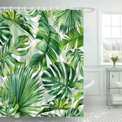 Tropical Leaves Shower Curtains Green Palm Leaf Banana Monstera Jungle Plants Hawaiian Modern Polyester Bathroom Curtain Decor