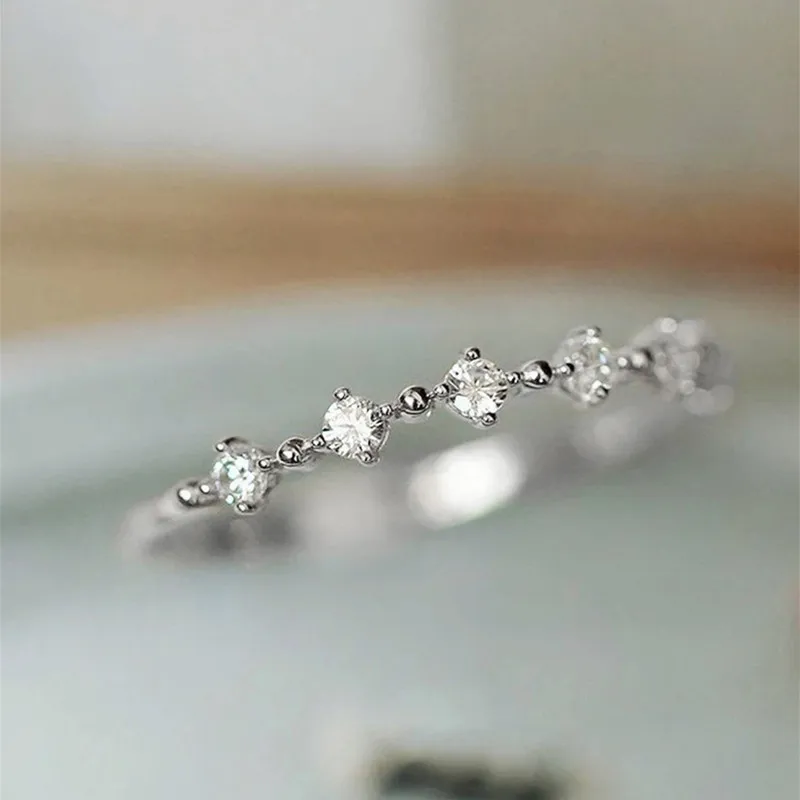 Huitan Dazzling Small Cubic Zirconia Rings for Women Gold Color Minimalist Thin Band Temperament Finger-ring Statement Jewelry