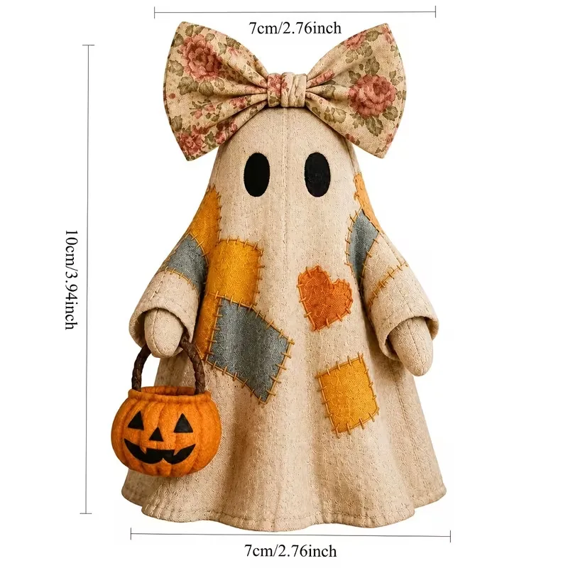 Resin Patchwork Ghost Halloween Ornament Spooky Stitched Ghost Figurine for Desktop Shelf Mantel Home Party Table Decor Gift