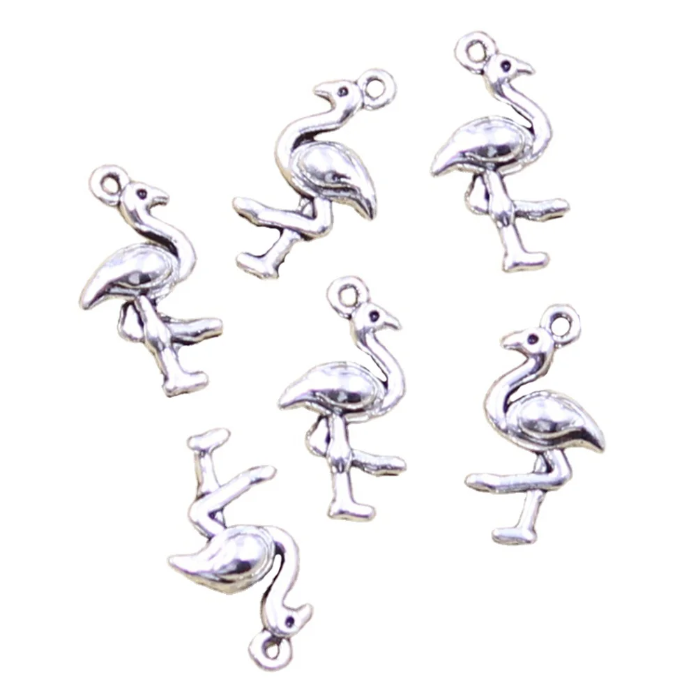 30pcs Charms Single Stand Crane Flamingo 16x9mm Antique Silver Color Pendants Making DIY Handmade Tibetan Finding Jewelry
