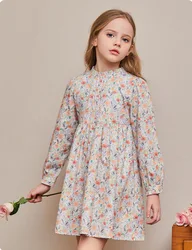 2024 autumn spring new in kids baby girls cute casual clothing - children full sleeve print floral knee-length dresses 2-8Y