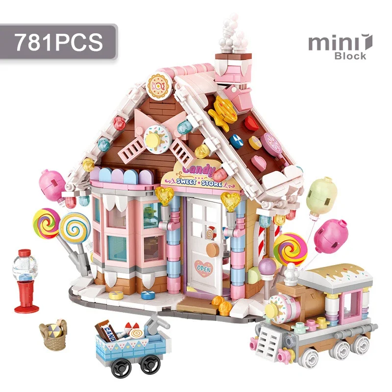 City Street Scene Candy House Building Block Set DIY Creative Fairy Tale House Model Assembled Brick Children\'s Toy Gift