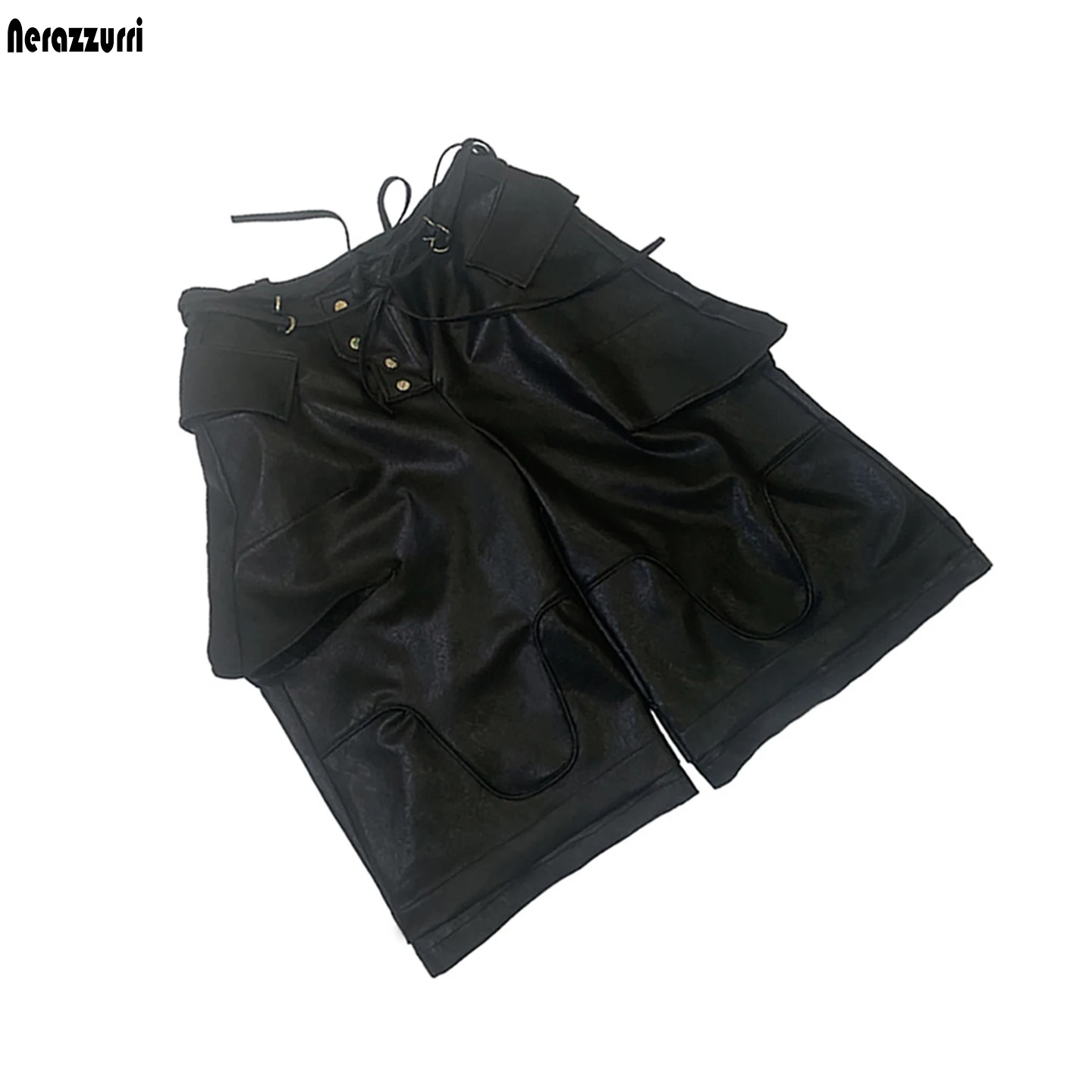 Nerazzurri Summer Autumn Waterproof Soft Matte Black Pu Leather Wide Leg Calf-Length Pants for Men Luxury Menswear Clothes 2026