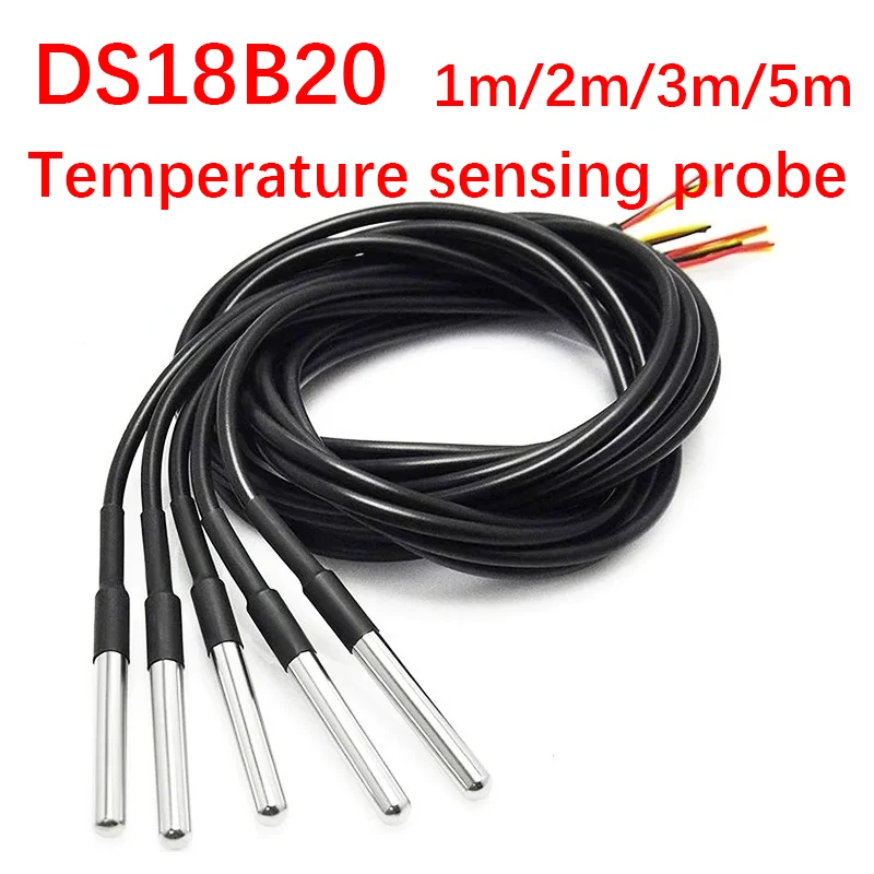 DS18B20 Stainless Steel Package 1M/2M/3M/5M Waterproof 18b20 Cable Probe Temperature Sensor