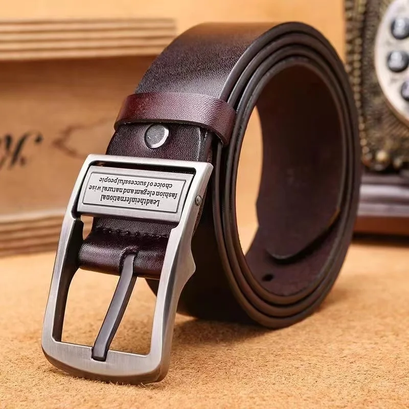 Ceinture en cuir de vachette pour hommes, broche en alliage métallique, sangle de taille décontractée, marque de luxe adulte, jeans d'affaires, nouvelle mode