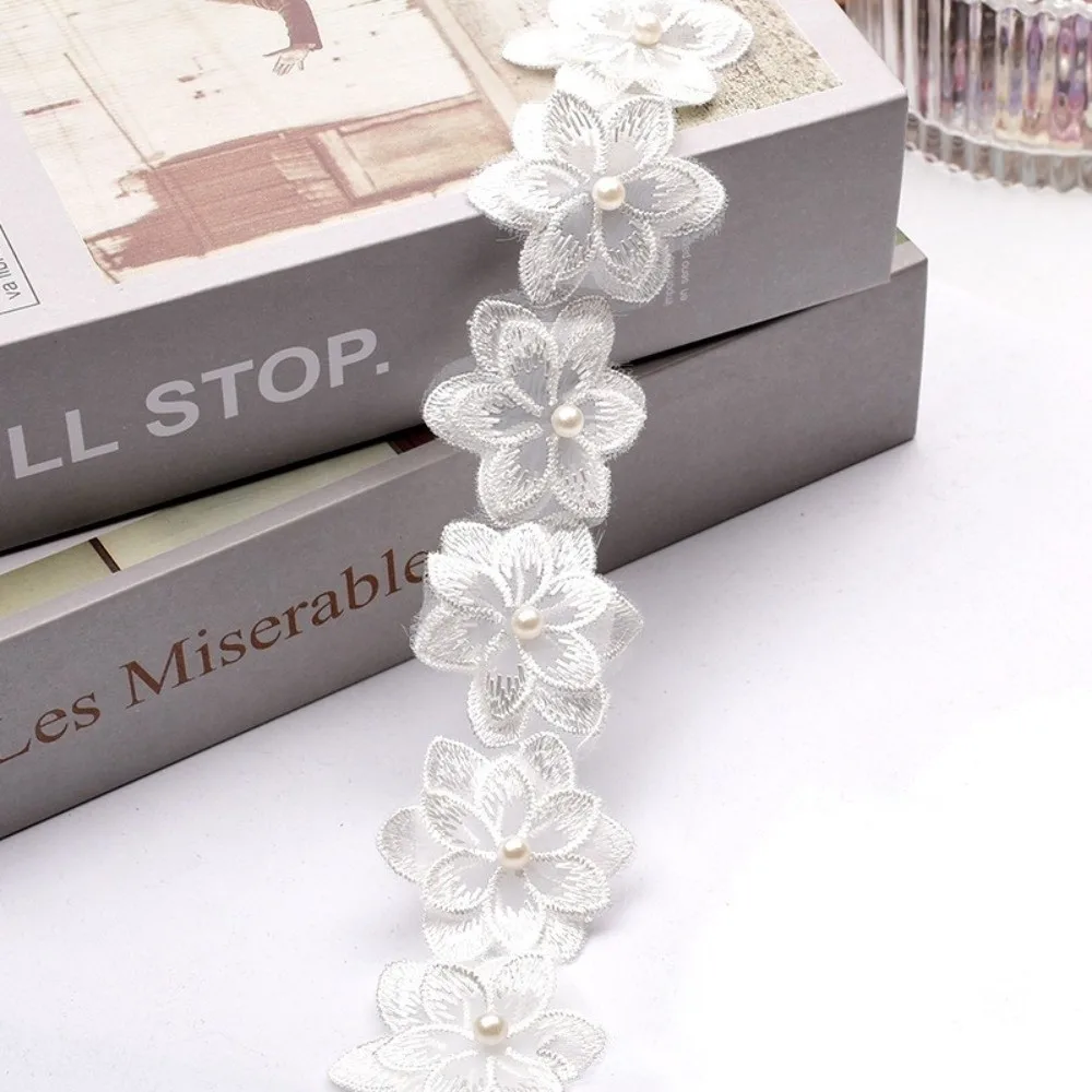 Colorful Flower Organza Ribbon 1 Yard Double-layer Lace Trim Fabric Six-petal Flower Embroidered Lace Trim Ribbon