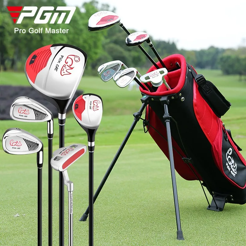 PGM Kids Golf Club Set 5 Clubs with Stand Bag Junior Golf Set for Boys Girls Ages 3-12 Wood Hybrid Irons Putter