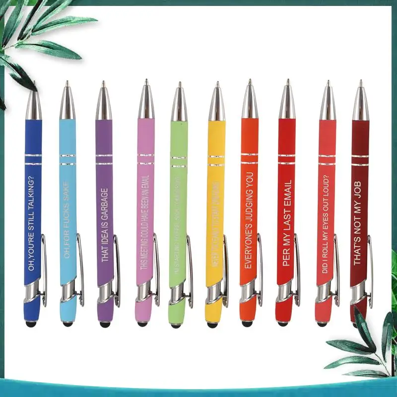 (NOWE) 10 sztuk Śmieszne długopisy biurowe Demotywacyjne Sarkastyczne długopisy kulkowe Macaron Touch Stylus do biura, czarne