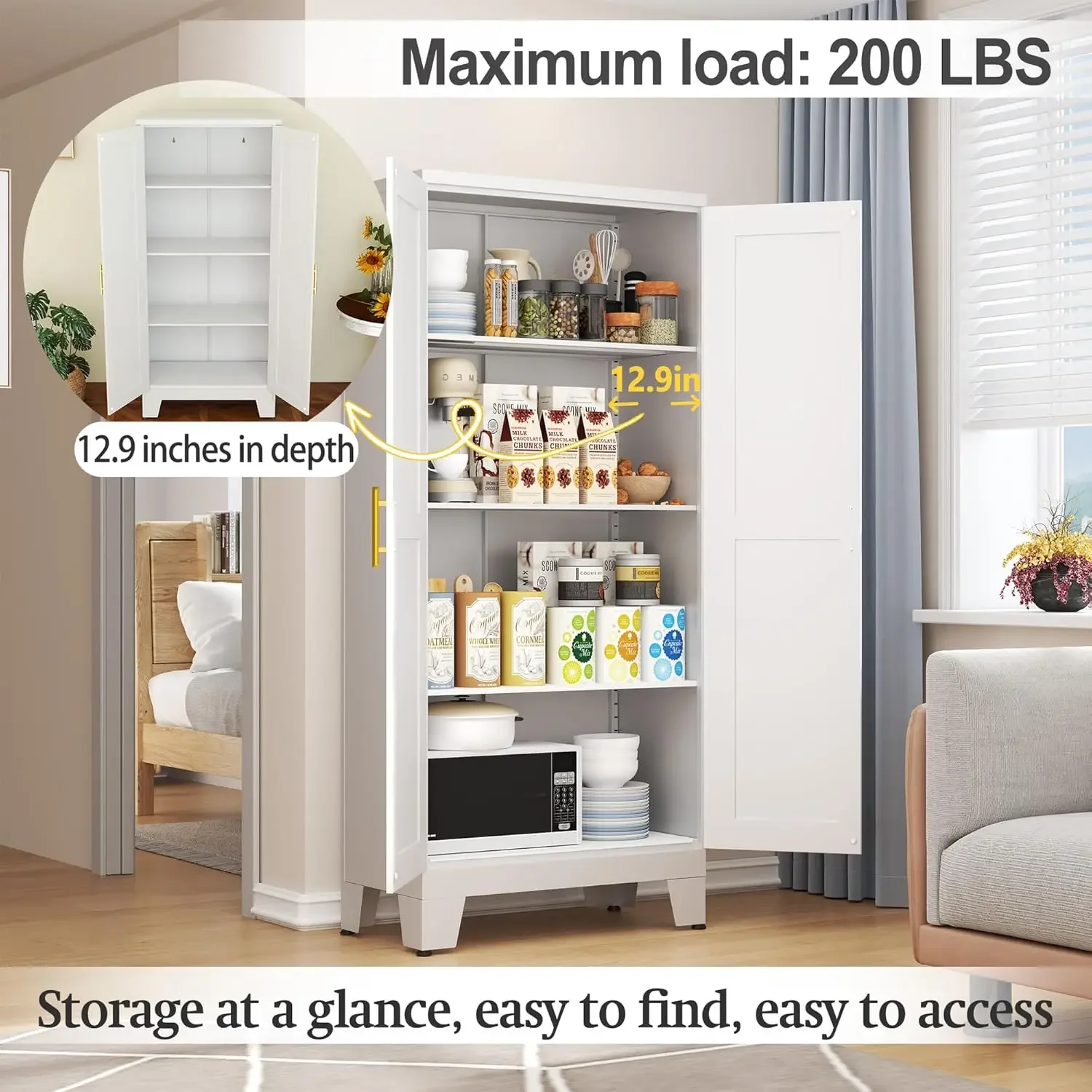 Metal Storage Cabinet, File Cabinet for Home Office, Kitchen Pantry Storage Cabinet