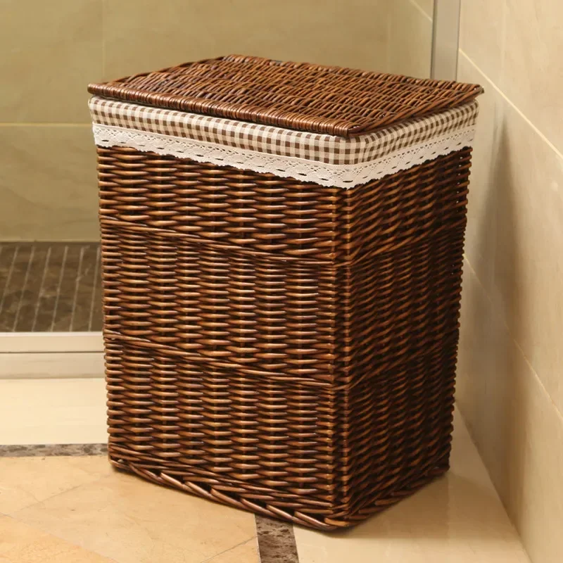 

Laundry Basket Wicker Storage Baskets Rattan Weaving Dirty Clothes Storage Basket with Lining Toys Organizer with Lid