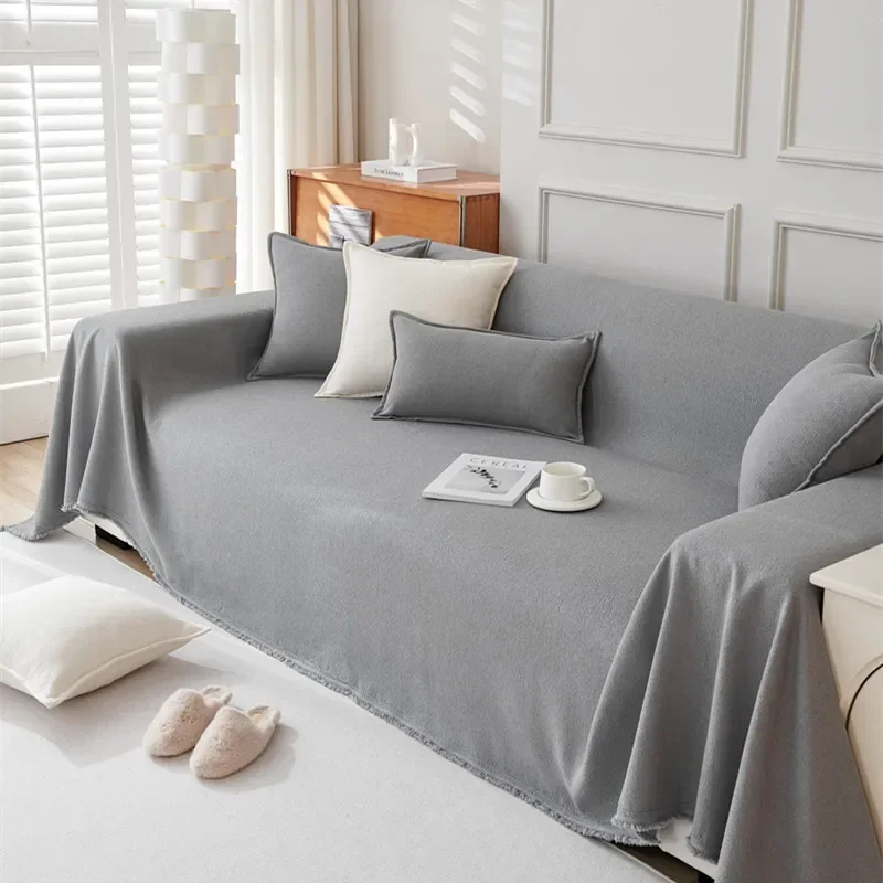 Waterproof Universal Solid Color Sofa Cloth Towel New Four Season Anti Slip Sofa Towel Anti-cat Scratch Sofa Cover Teddy Velvet