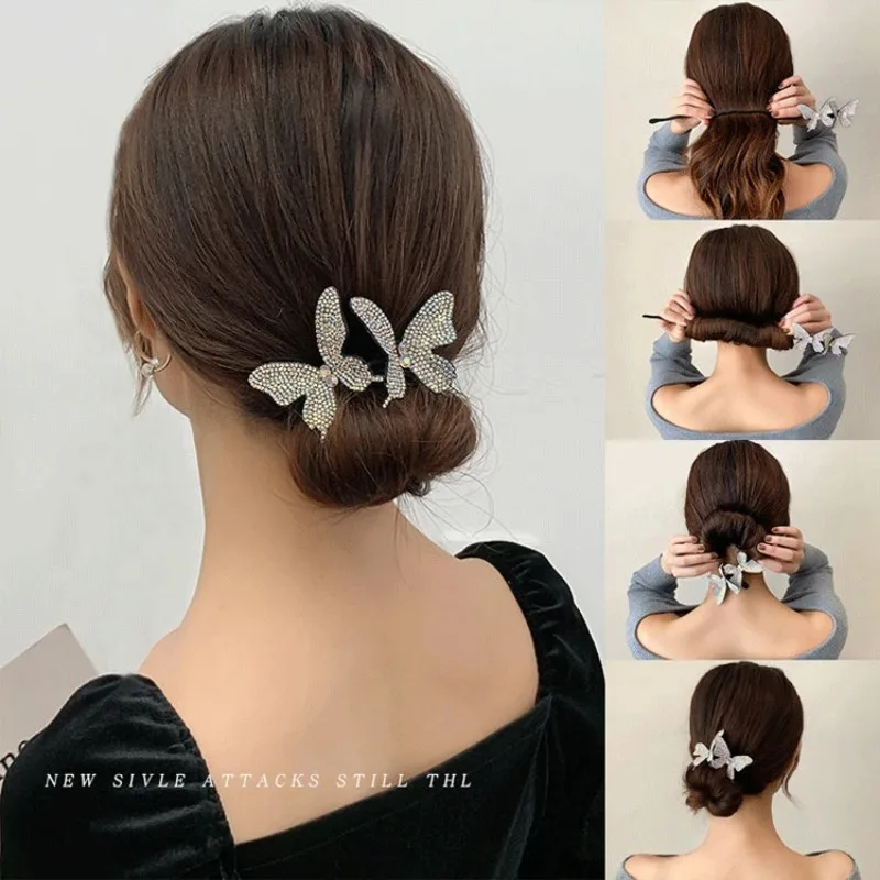 

Simple Korean Lazy Hair Tool Butterfly Decor Bun Maker for Curly Updo & Flower Hair Braiders Styling Tools Accessories