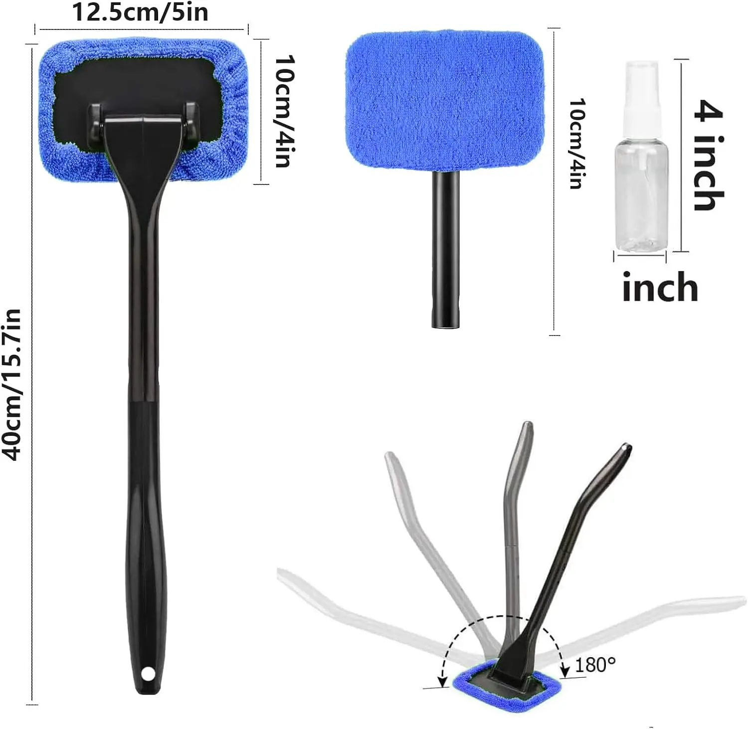 Car Windshield Cleaner Tool with Extendable Handle, Inside Auto Window Glass Cleaning Kit with 5 Washable Microfiber Pads