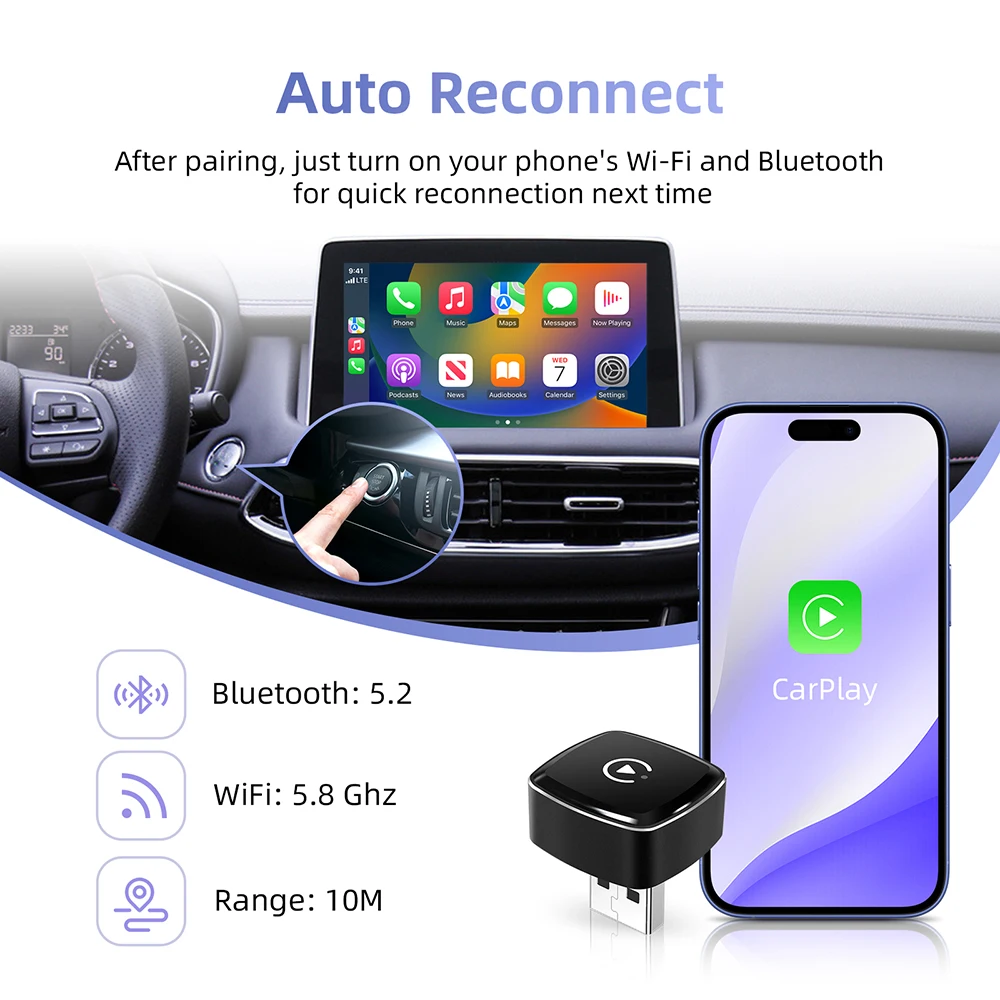 جديد لاسلكي CarPlay أندرويد محول السيارات USB دونغل الذكية صندوق صغير التوصيل والتشغيل العالمي لشركة فولكس فاجن تويوتا نيسان هوندا فورد بنز #6