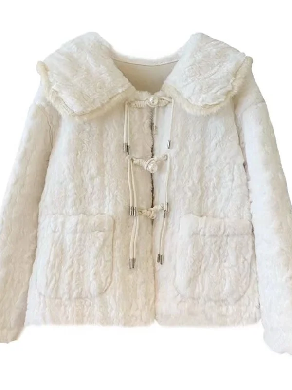 เสื้อโค้ทขนแกะสไตล์เกาหลีสำหรับผู้หญิง รุ่น Thiened สำหรับฤดูหนาว ไซส์เล็ก ทำจากหนังและขนสัตว์