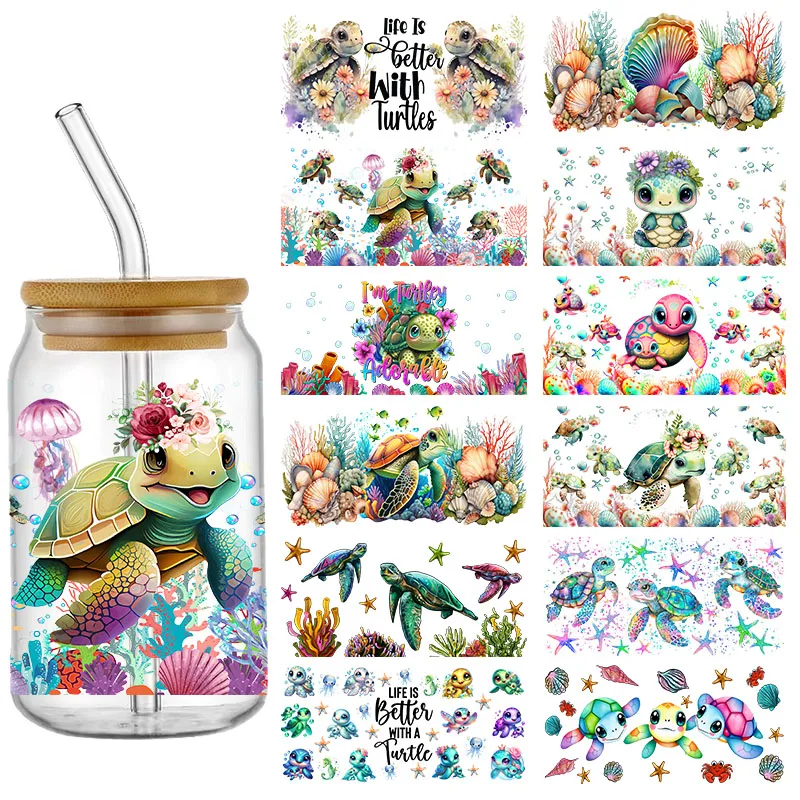 

Turtle Animal Cartoons Decal UV DTF Transfer Sticker Cup Tumbler Wrap for 16oz Libbey Glasses Wraps Bottles DIY Mug Stick