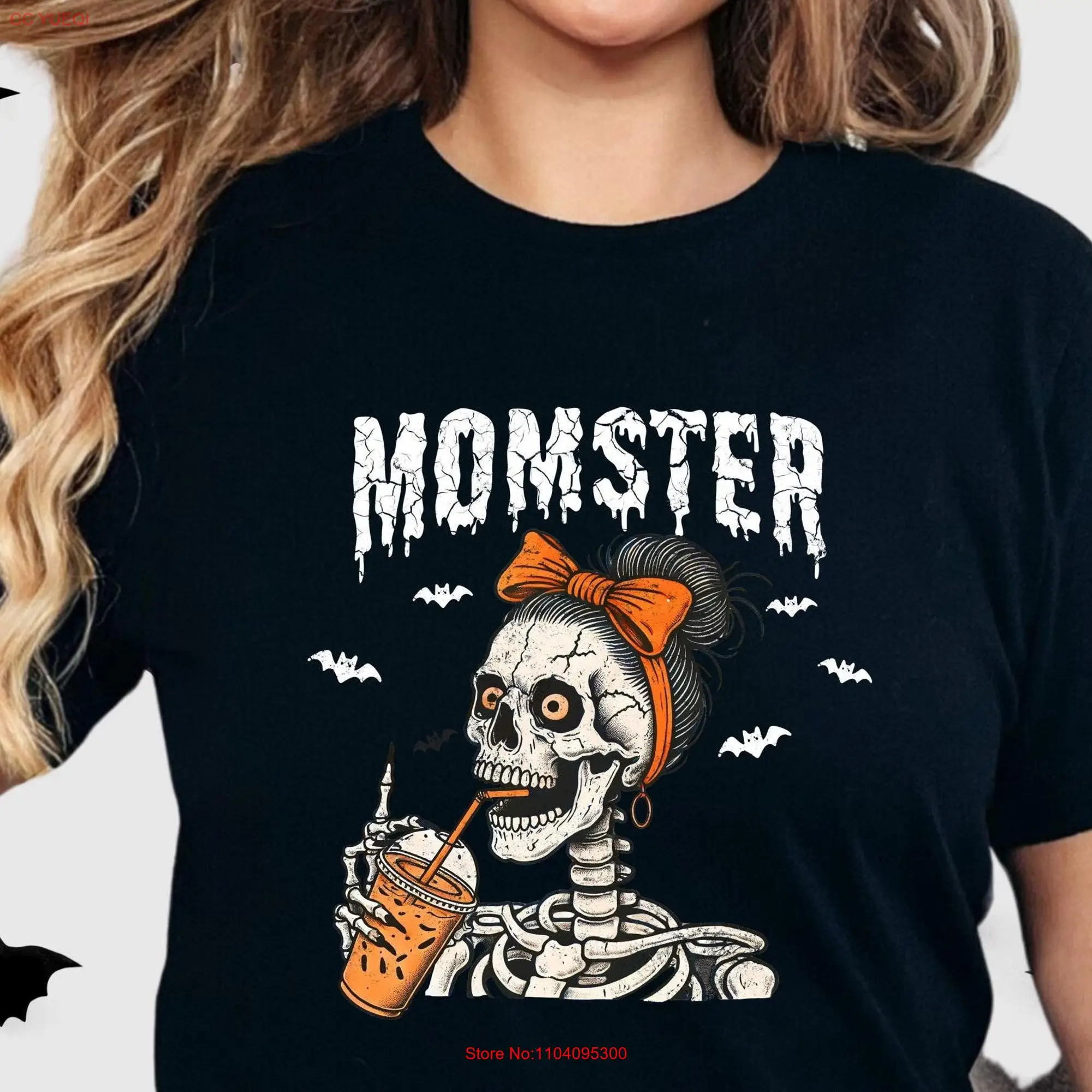 Momster T Shirt Funny Halloween Skeleton for Mom Spooky Season Her Cute long or short sleeves