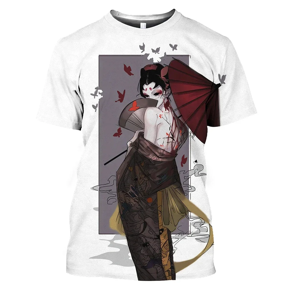

Stylish Japanese Geisha Print 3Dt Shirt Men'S Summer Casual Fashion Fun Street Style Printed Round Neck Short Sleeve T Shirt Top