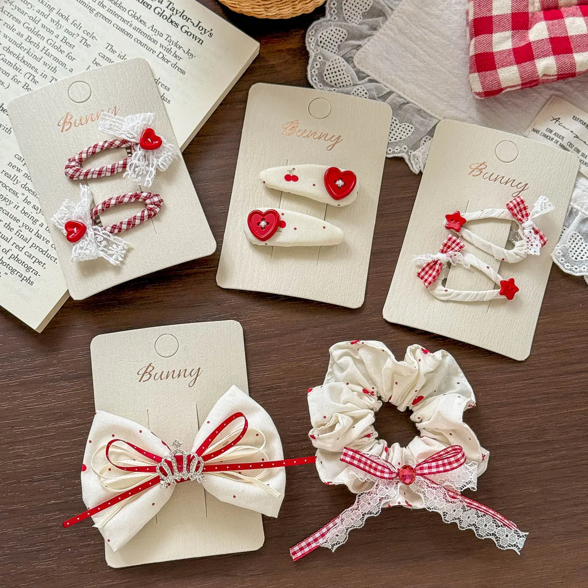 Red and White Polka Dot Bow Children's Hairpin Lace Barrettes Bangs Side Clip Ribbon Bow Crown Hairpin Hairclip Hair Accessories