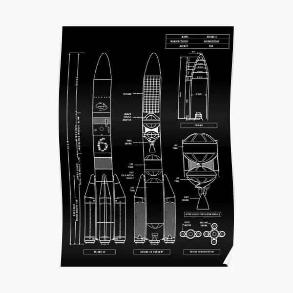 Ariane 6 White Stencil No Background En  Poster Decor Home Modern Art Vintage Decoration Mural Picture Room Painting No Frame