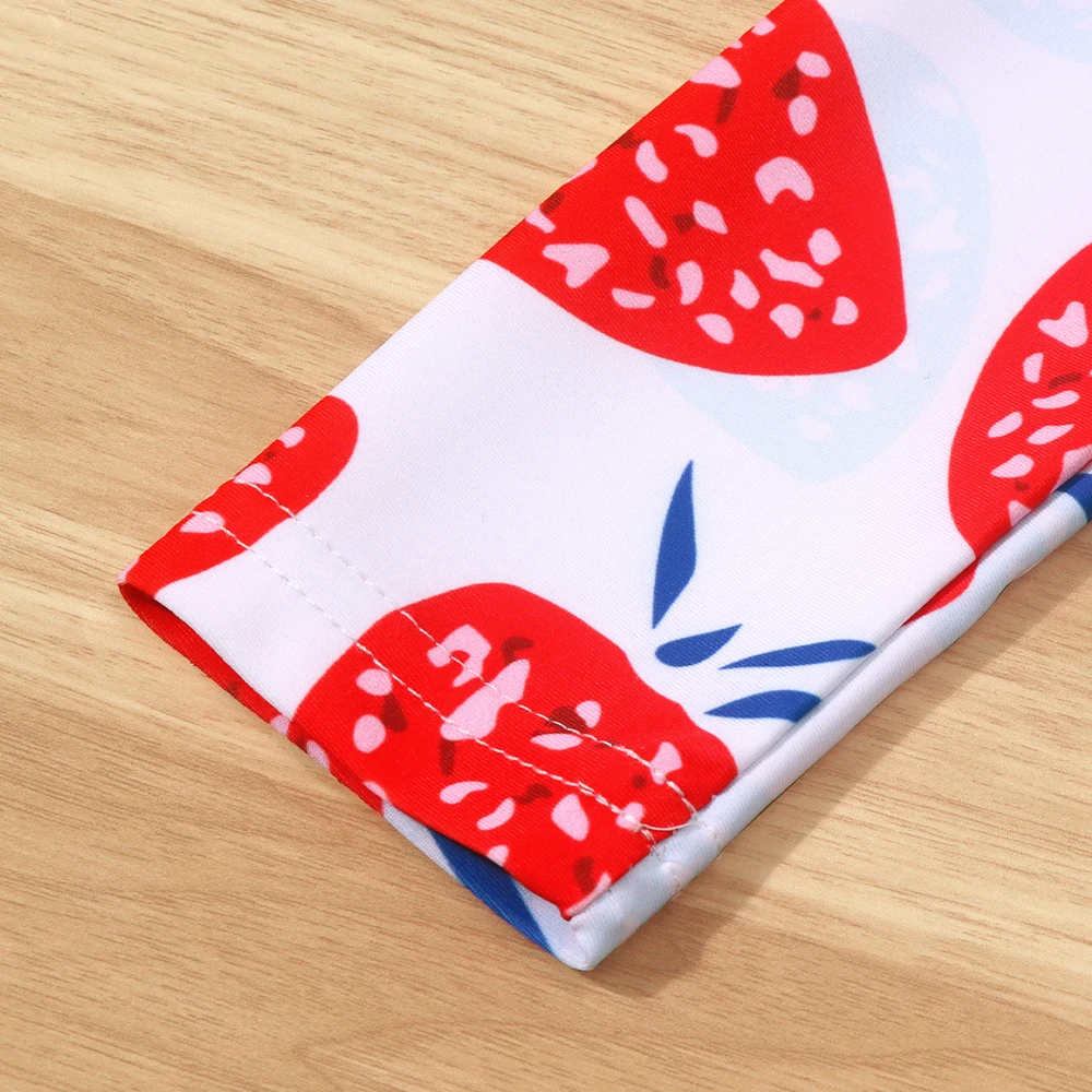 Baby Girls Two Piece Swimsuit Strawberry Print Swimwear Kids Swimming Clothing Long Sleeve Summer Beachwear Bathing Suit