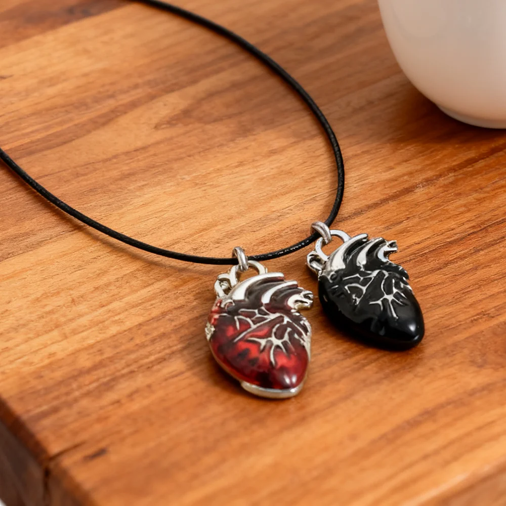 جديد القوطية نمط الأحمر والأسود القلب قلادة مزدوجة المعلقات الطبية أمراض القلب مجوهرات سلسلة عنق للنساء الرجال هدايا فاسق #4