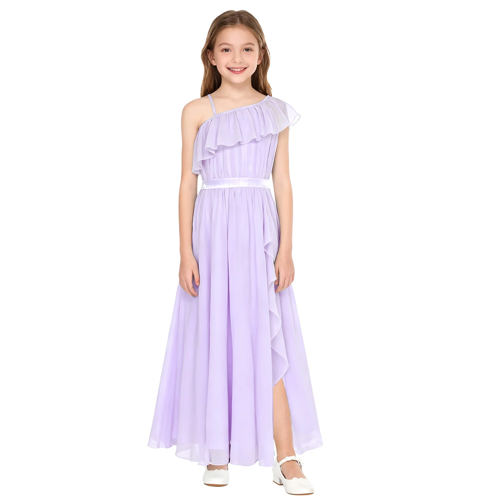 Vestido de baile de Ballet y gimnasia para niñas, vestidos sin mangas con hombros asimétricos para baile de salón contemporáneo lírico