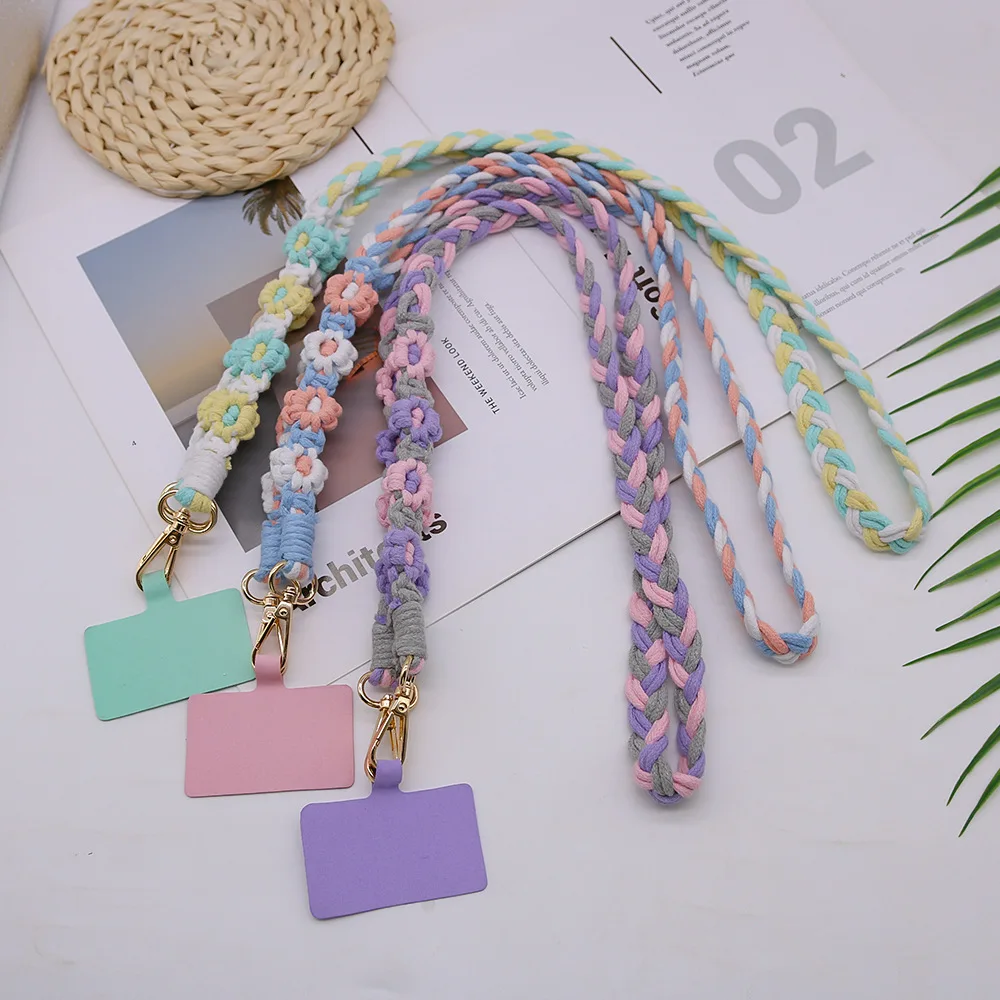 Fashionable Versatile Mobile Phone Crossbody Sling Anti Loss Hand Hand-woven Flowers Keychain Clamp Random Color