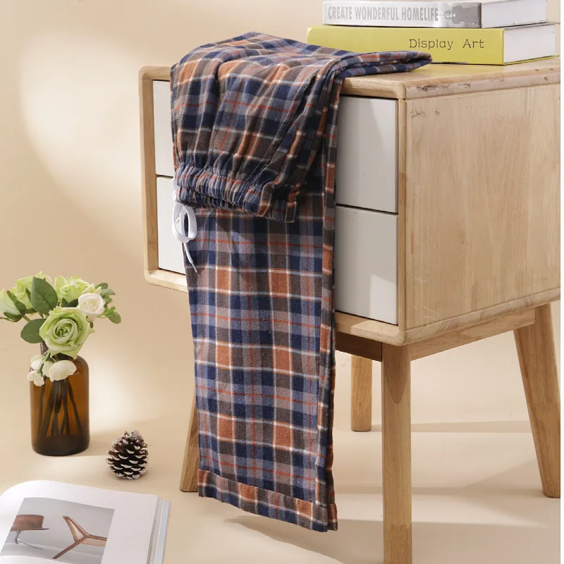 Pajama Pants Men's Flannel Cotton Autumn and Winter Brushed Plaid Long Trousers Warm Homewear Pants Men Sleepwear Pyjama Homme