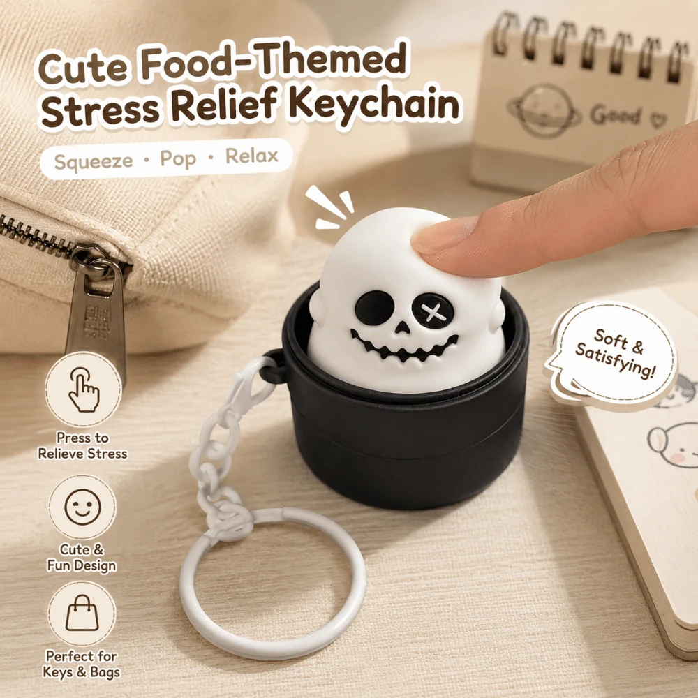 Cartoon Calming Keychain Keys Pumpkin Ghost Finger Button Anti-stress Pendant Bag Charms 3D Printed Foods Clicker Key Chain