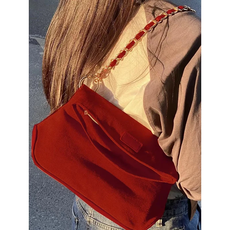 European Fashion Texture Design Tote Bags Women New Trendy Red Bride Bag Single Shoulder Crossbody Chain Bag Autumn Winter