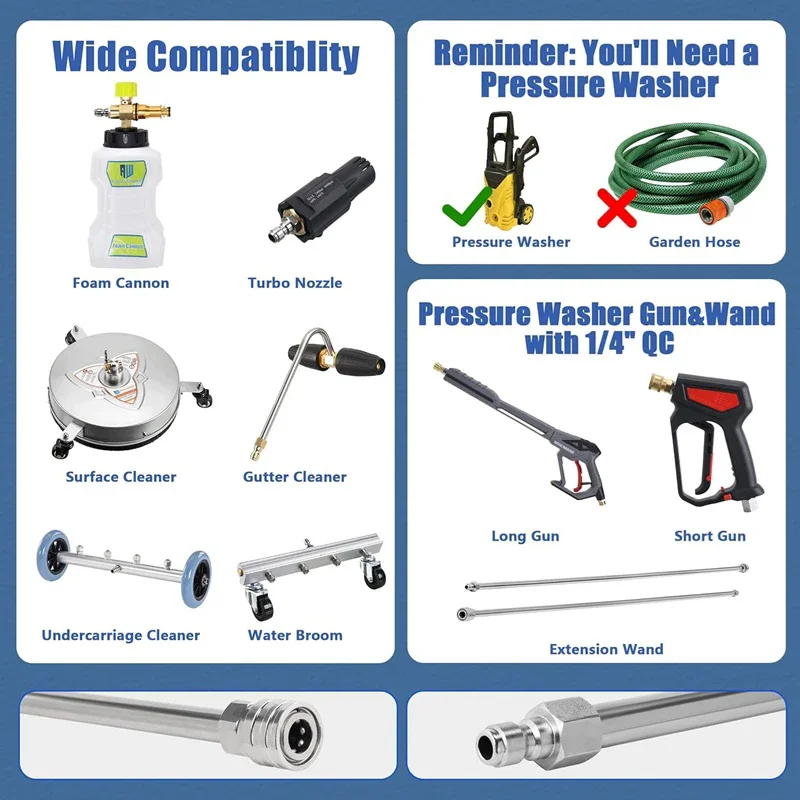 Pressure Washer Wand Stainless Steel and Brass Body and Fitting with 1/4" Quick Connect Power Washer Lance for Power Wash