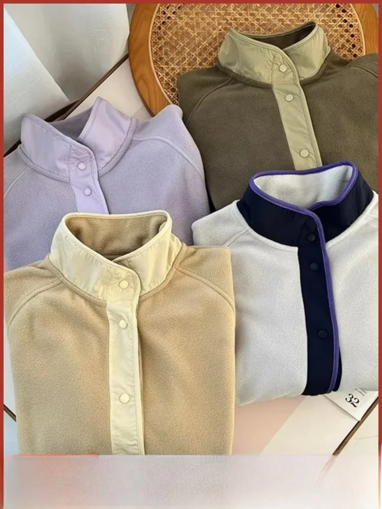 

Lightweight Soft Stand Collar Outdoor Windproof Fce Jaet Women's Faion Color Blo Long Sve irt Sle Innerwear