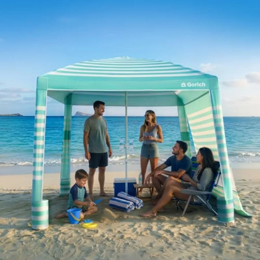 

Beach Cabana with UPF50+ UV Protection, 8x8 FT/10x10 FT Beach Canopy Tent with Side Wall, Easy Setup, Windproof Portable Sun Sh