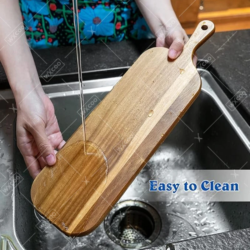 WXCOO Long-handled Acacia Wood Cutting Board Durable Household Serving Boards Solid Charcuterie for Bread Fruit Cutting Board