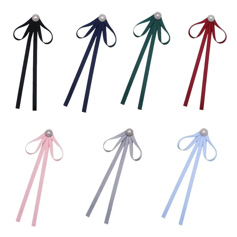 Vintage Imitation Pearl JK Bow Tie Business Bank Ribbon Brooches Performance Rhinestone Cravat Student