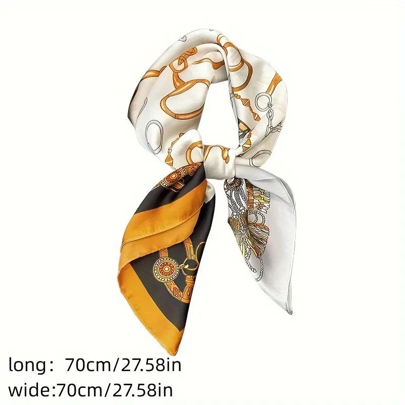 2024 New Chain Tassel Print Square Scarf Thin Breathable Neck Scarf Boho Style Sunscreen Headscarf For Women