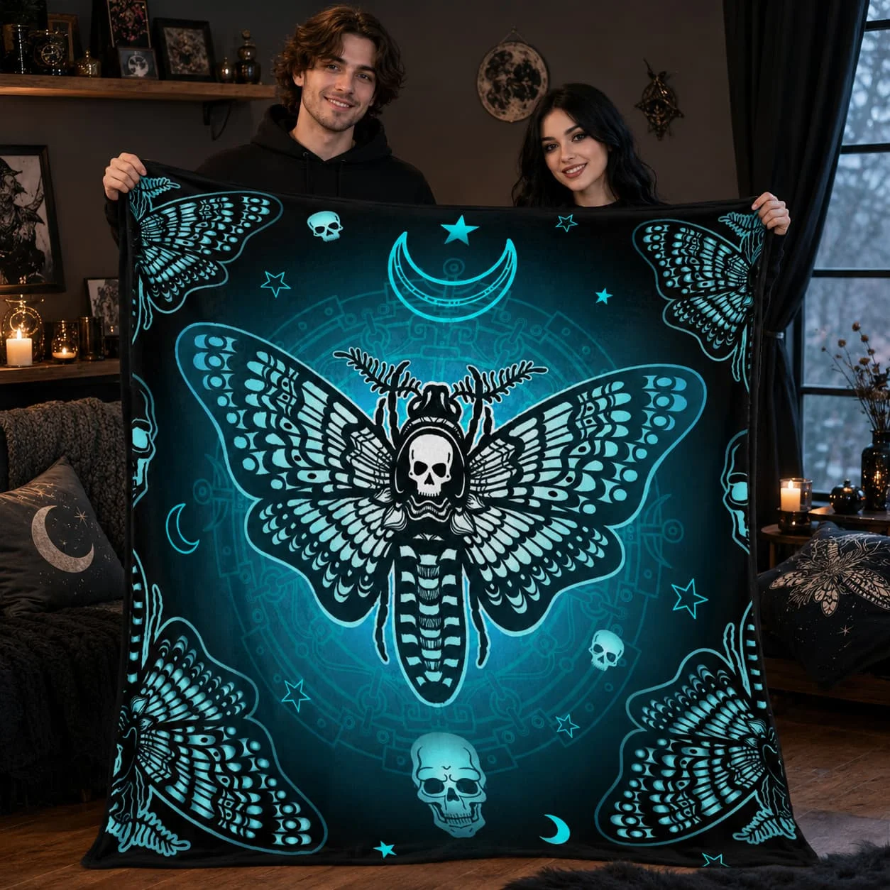 1pc Cozy Death Moth Blanket, Lightweight Flannel Throw For Sofa, Bed, Travel, Camping, Livingroom, Office, Couch, Chair, And Bed, Digital Printing Fleece Blanket With Soft And Warm Flannel Fabric, Gifts For Family Or Friends