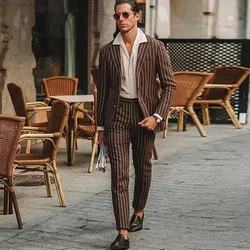 Brown Striped Men Suits 2 Piece Fashion Smart Casual Formal Wear Custom Made Handsome Party Business Office Work Male Suit