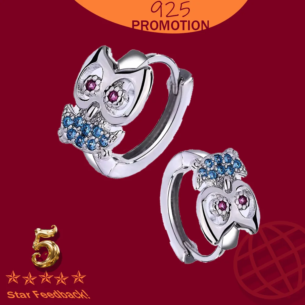 

Cute Animals Hoop Earrings for Women Simple Korean Owl Stamp 925 Sterling Silver Crystal Earring Wedding Party Jewelry Gift