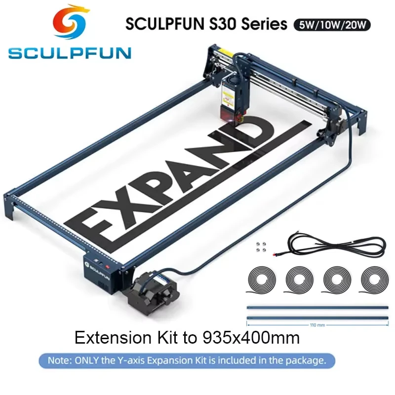 

SCULPFUN S30Pro Max Laser Engraver Area Expansion Kit Y-axis Extension Kit to 935x400mm V Slot Aluminum Shaft Directly Installed