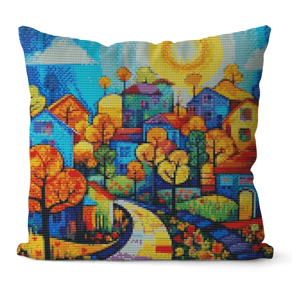 

Road 11CT Cross Stitch- Embroidery Needlework Sets Landscape Pillow Kit New Arrivals DIY Printed Sofa Decoration